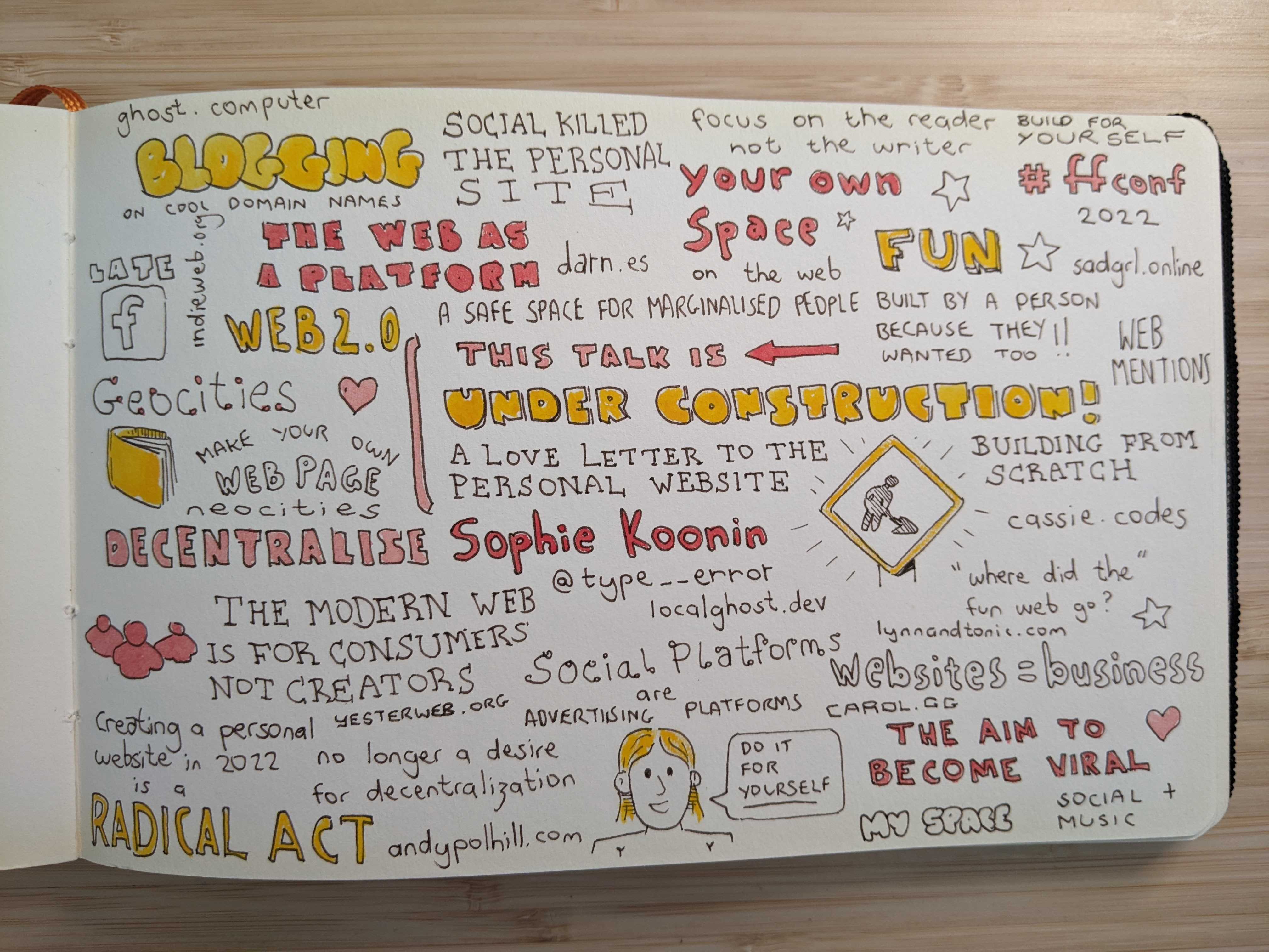 Sketch notes from FF Conf - This talk is under construction, Sophie Koonin